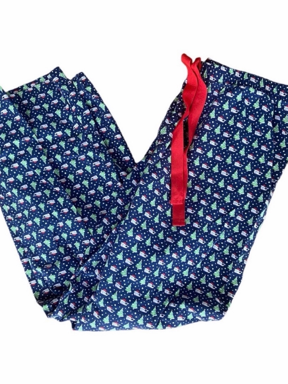 Vineyard vines adult small Navy Holiday Print Pajama Bottoms with Red Drawstring